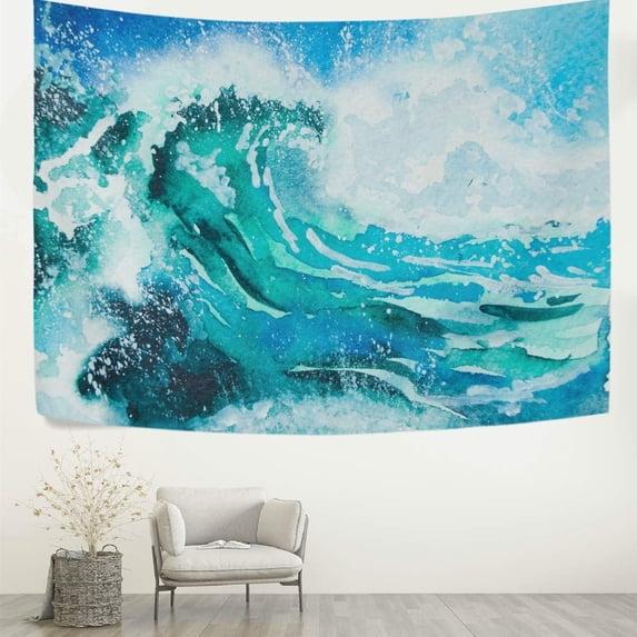 FREEAMG Tapestry Watercolor Japanese Blue Ocean Great Wave Tapestry Wall Hanging Decorative Wall Tapestries Wall Art Wall Blanket Bedding Tapestry for Bedroom Living Room Dorm 60"x40"