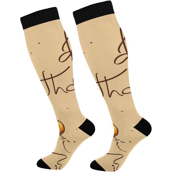 FREEAMG Thanksgiving Pumpkin Compression Socks for Men & Women Knee High Stockings for Running, Sport, Hiking & Travel