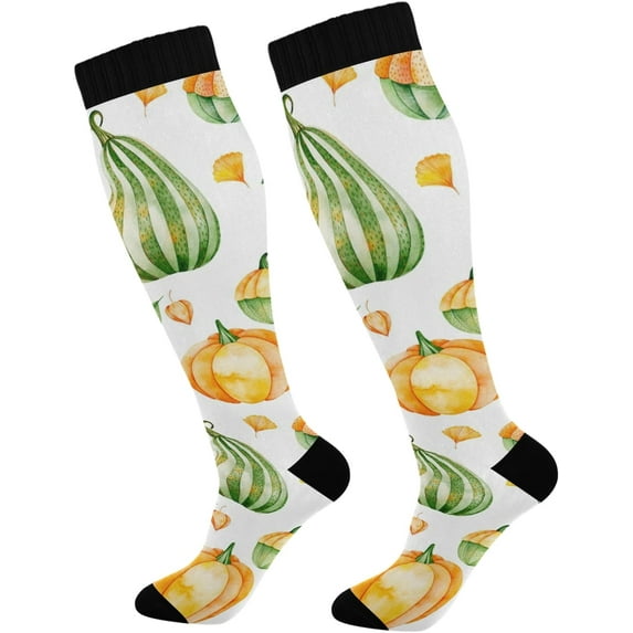 FREEAMG Thanksgiving Pumpkin Compression Socks for Men & Women Knee High Stockings for Running, Sport, Hiking & Travel