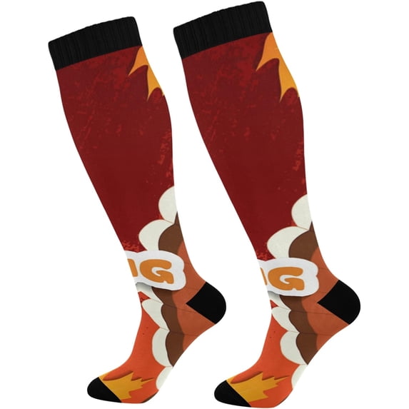 FREEAMG Thanksgiving Turkey Compression Socks for Men & Women Knee High Stockings for Running, Sport, Hiking & Travel