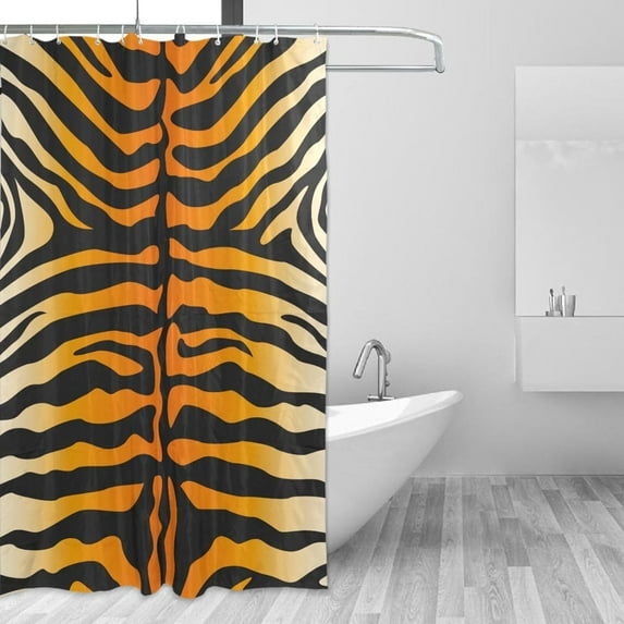 FREEAMG Tiger Skin Shower Curtain, Waterproof Fabric Shower Curtains with 12 Hooks for Bathroom Hotel Spa Home Decor, 60 x 72 Inch