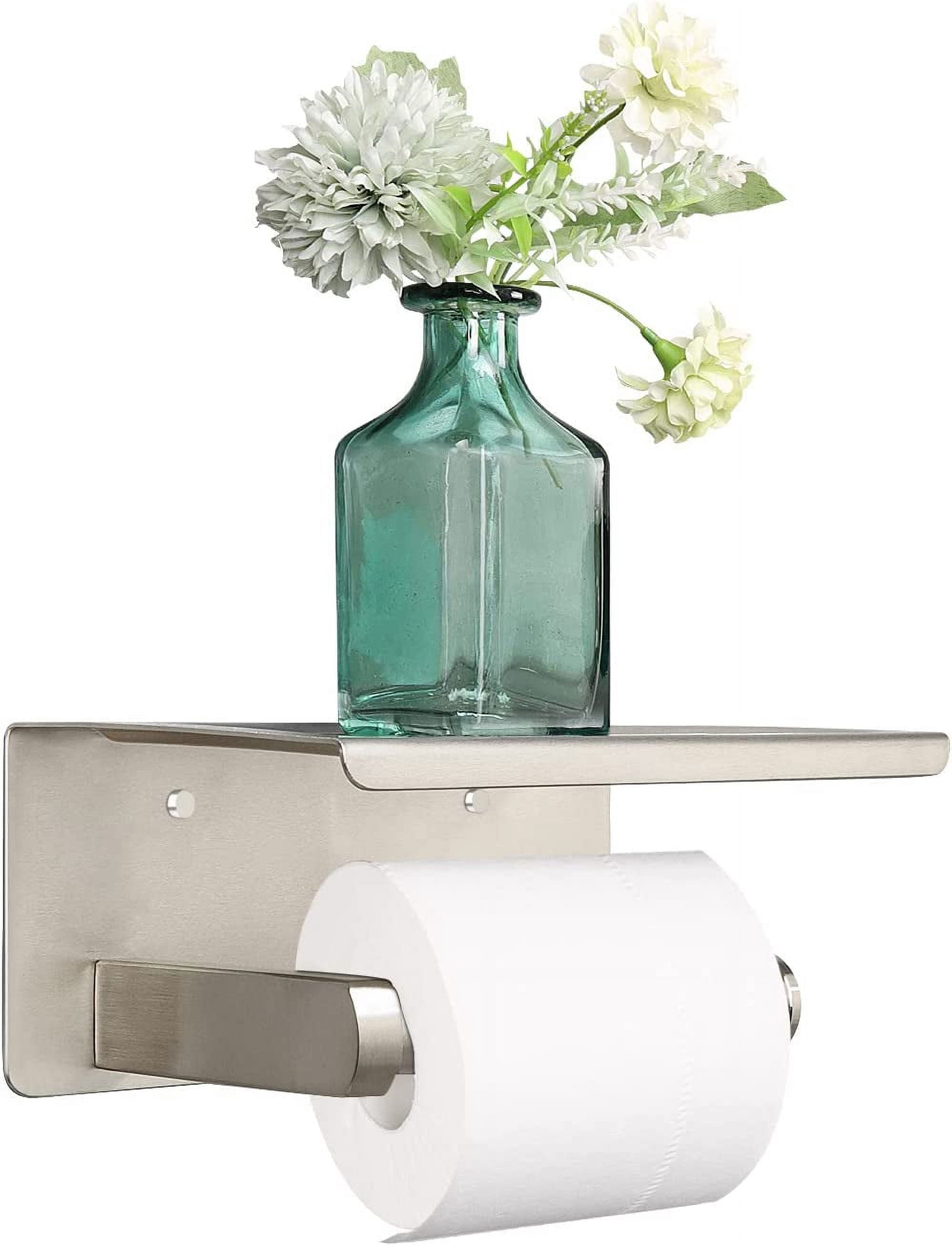 Toilet Paper Holder With Shelf & 2 Towel Hooks Bundle - Brushed Nickel 304 Stainless Steel Bathroom Set