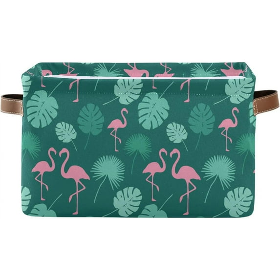 FREEAMG Trendy Flamingo Storage Basket with Handles Collapsible Storage Bins Canvas Fabric Storage Organizer for Shelves Closet Bedroom Living Room 1Pack