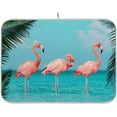 thumbnail image 1 of FREEAMG Tropical Lake Three Pink Flamingo Absorbent Dish Drying Mat Microfiber Kitchen Countertop Table Protector Multi-Purpose Counter Rack Sink Drainer Pad 16"x 18", 1 of 6
