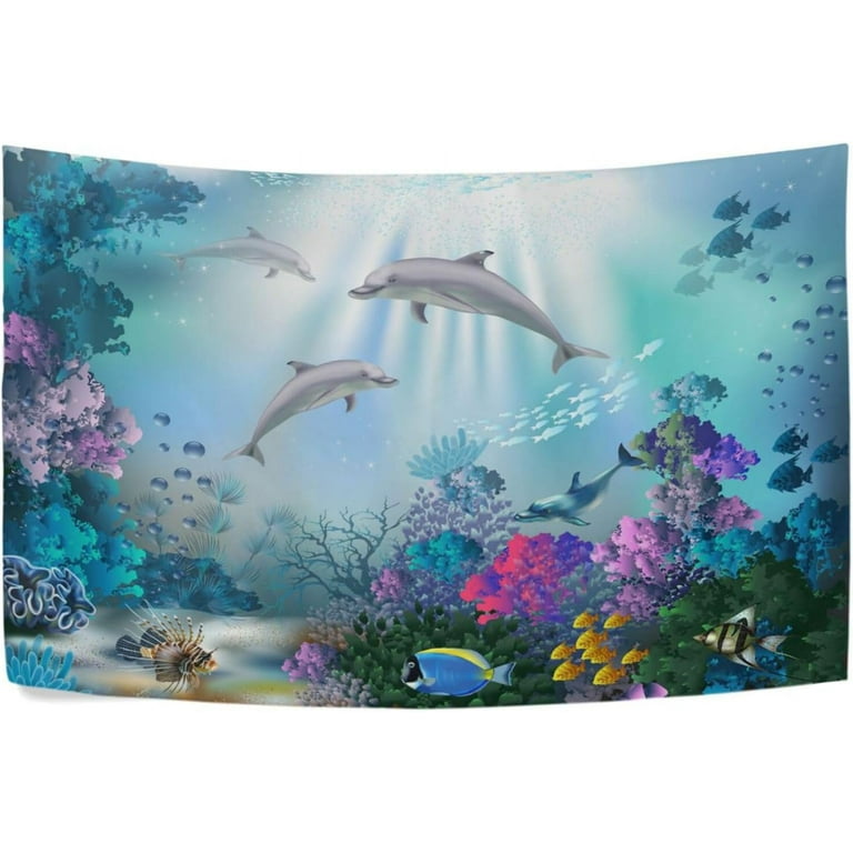 FREEAMG Underwater World Dolphins Tapestry Aesthetic Tapestries for Bedroom Home Decor Multi Color 60 x 40 Inches Walmart
