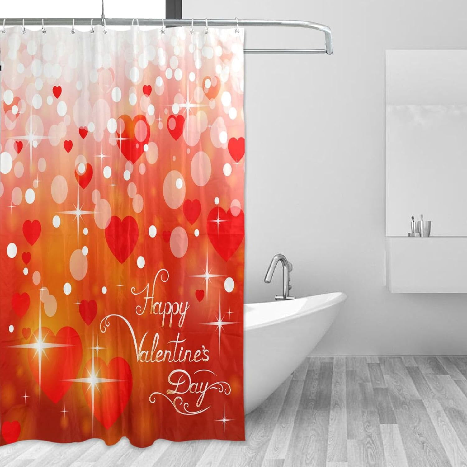 FREEAMG Valentine's Day Heart Shower Curtain, Waterproof Fabric Shower