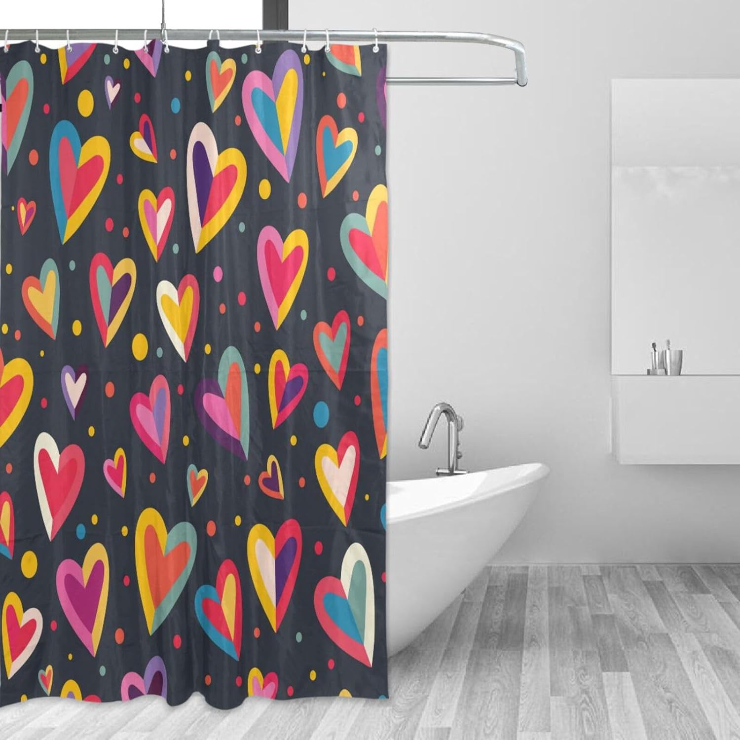 FREEAMG Valentine's Day Heart Shower Curtain, Waterproof Fabric Shower Curtains with 12 Hooks ...