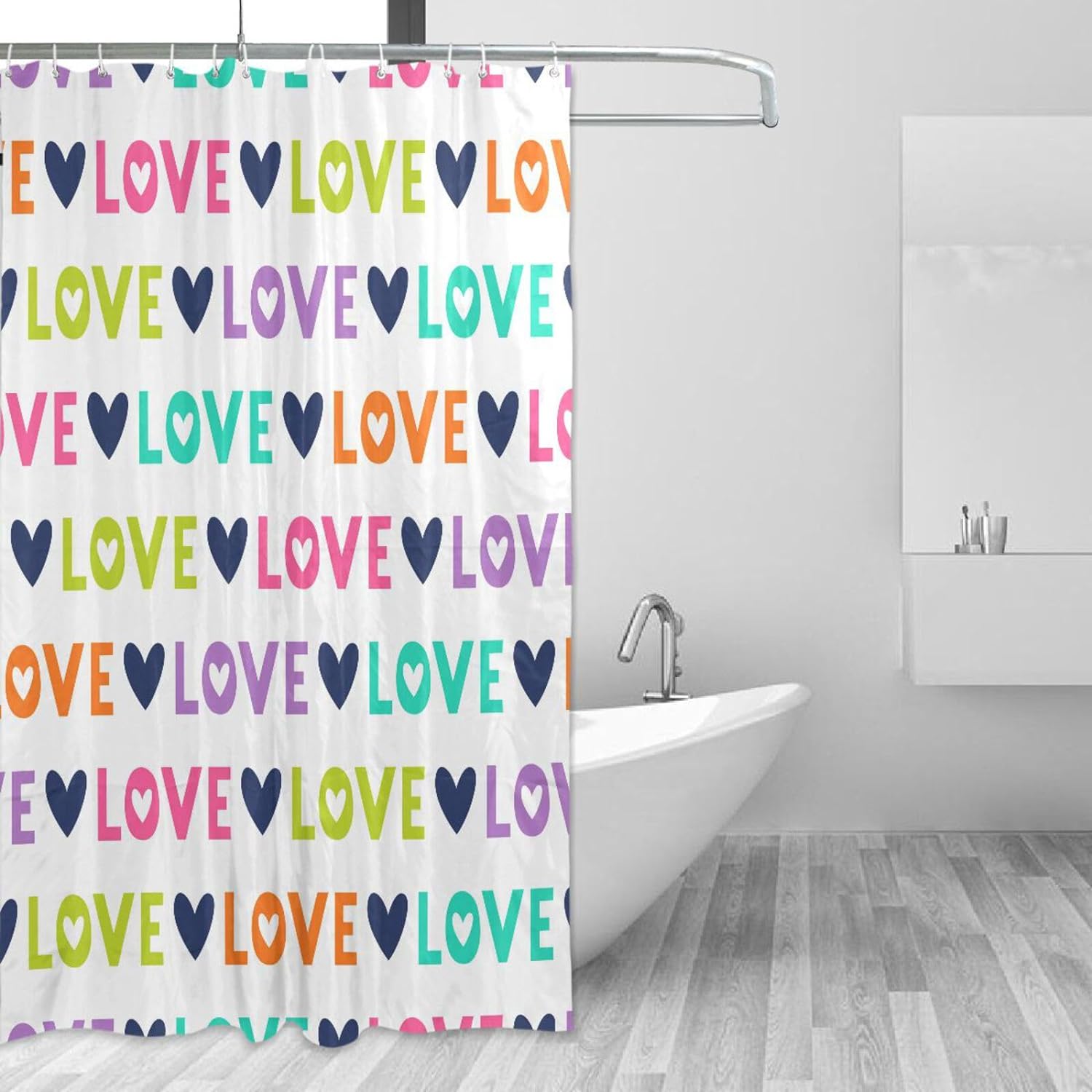 Cute Multicolor Dot & Heart Shower Curtain – Waterproof, Washable, Fits Most Bathrooms