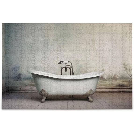 FREEAMG Vintage Bathtub 1000 Piece Large Jigsaw Puzzle for Adults - Game Interesting Toys - Hand Made Puzzles Personalized Gift