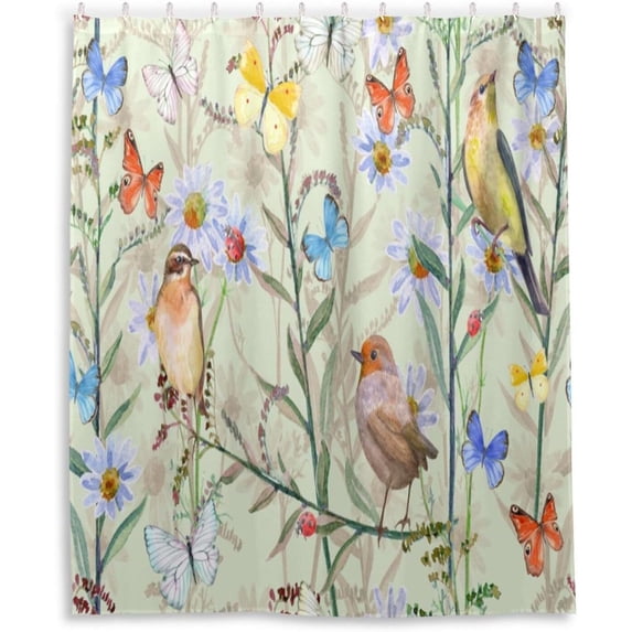 Vintage Bird Flowers Shower Curtain for Bathroom Modern Bathroom Decor Waterproof Washable Fabric Shower Curtains with 12 Hooks for Hotel Bathroom Bathtubs 60x72 Inch