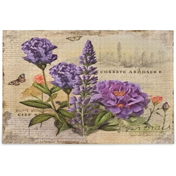 FREEAMG Vintage Lavender 1000 Piece Large Jigsaw Puzzle for Adults - Game Interesting Toys - Hand Made Puzzles Personalized Gift