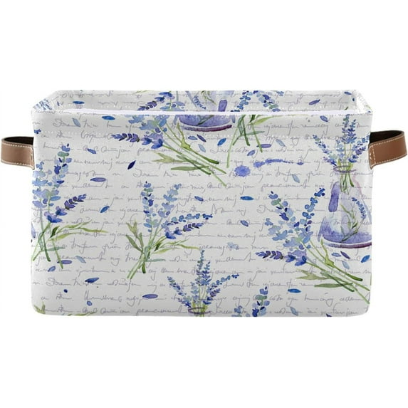 FREEAMG Vintage Lavender Flowers Large Square Storage Basket Bin with Handles 1PCS, Foldable Multi Functional Closet Storage Box Shelf Basket for Storing Toys, Books and Clothes