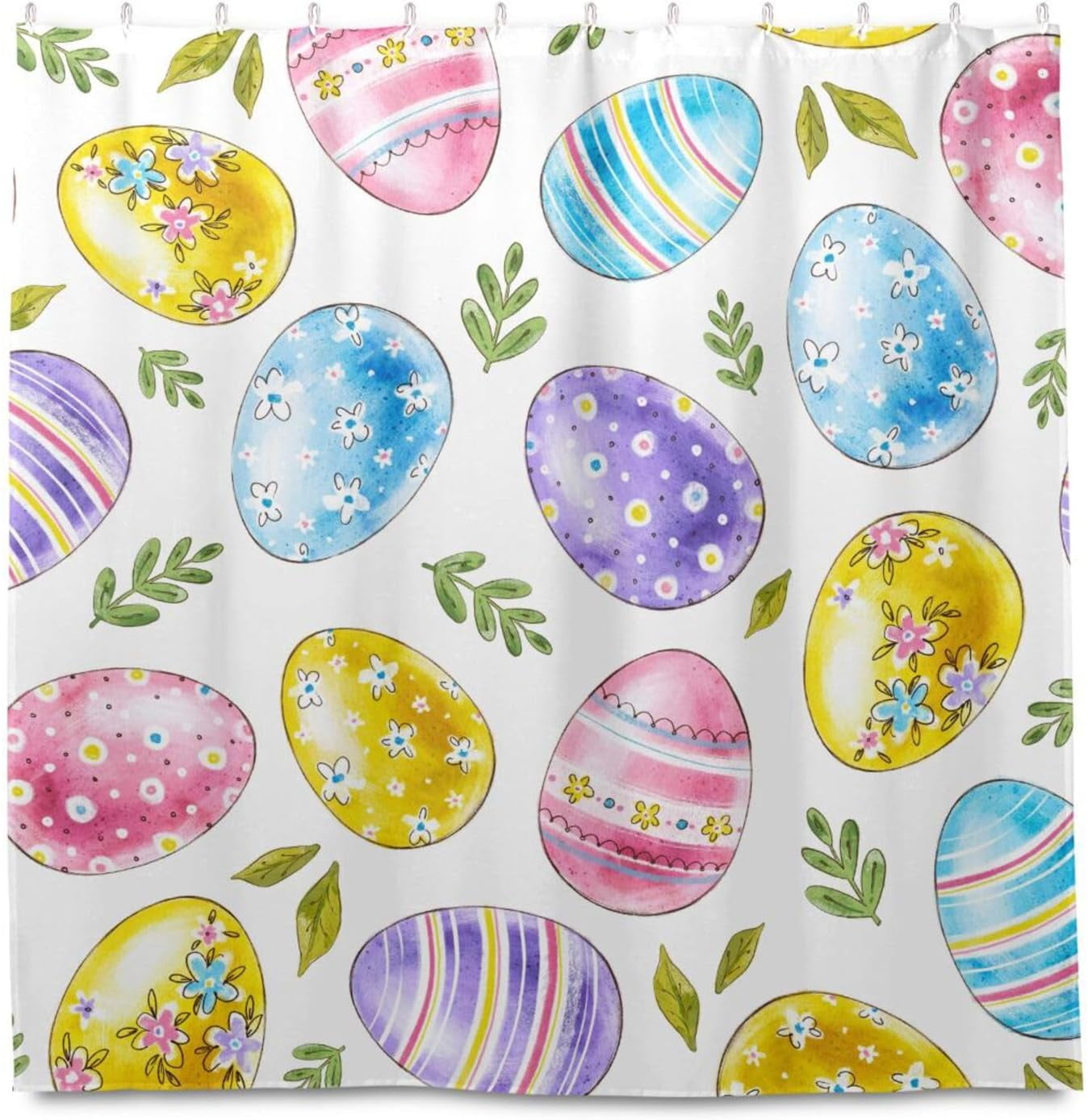 FREEAMG Watercolor Easter Egg Shower Curtain 72x72 Inch Waterproof