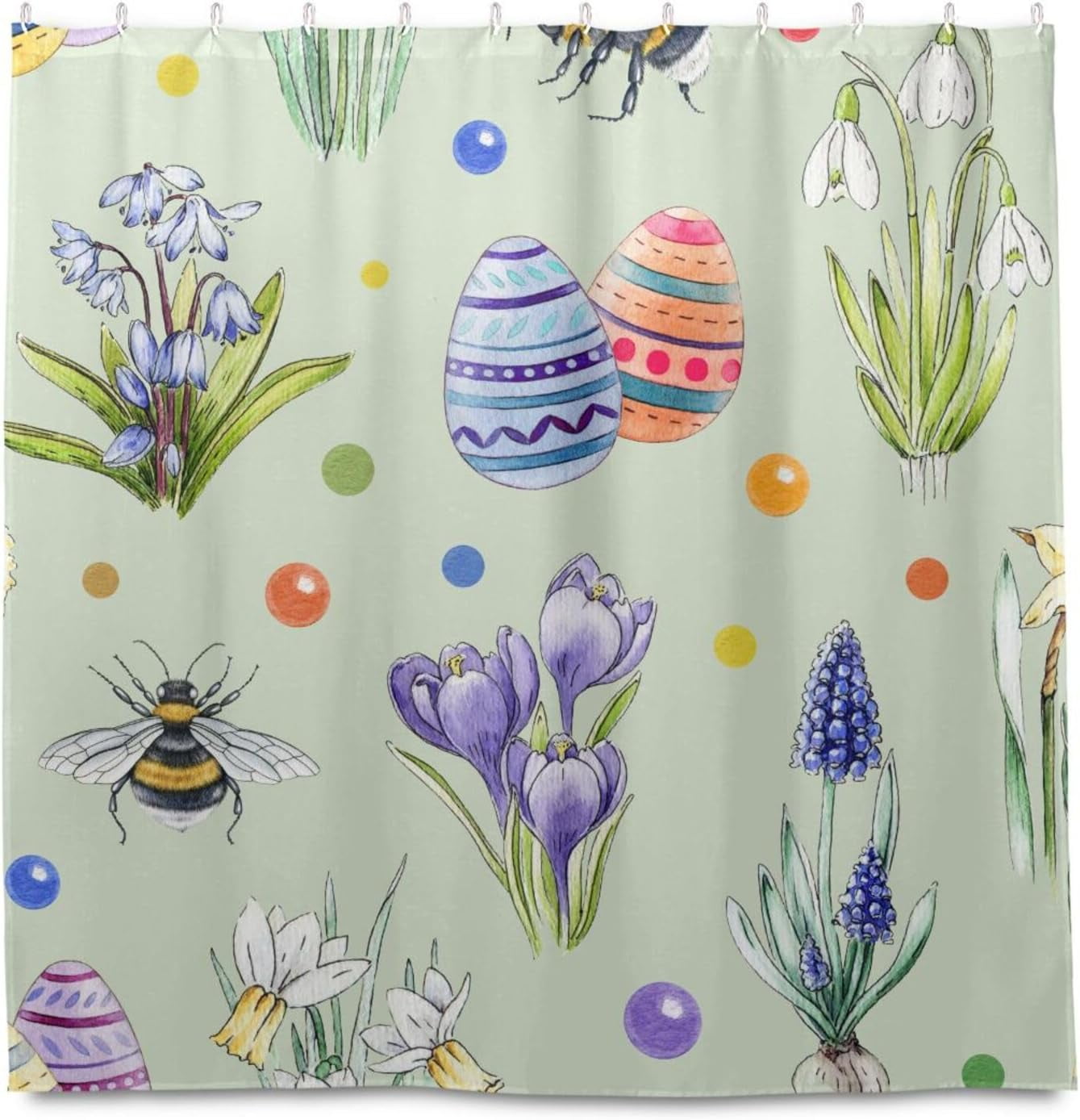 FREEAMG Watercolor Easter Egg Shower Curtain 72x72 Inch Waterproof
