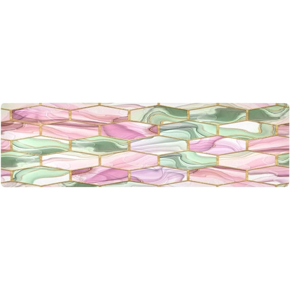 FREEAMG Watercolor Geometric Long Trivet Table Runner Non-Slip Heat Resistant Table Protector Waterproof Easy to Clean Dream Marble Hot Pads Pot Holder Table Mats