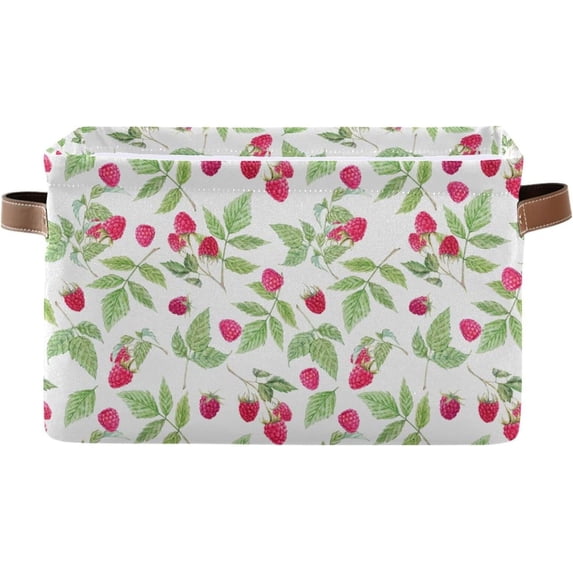 FREEAMG Watercolor Raspberry and Leaves Storage Basket, Durable Canvas Organizer With Handles Large Collapsible Storage Bins Boxes for Home Office - 2 Pack