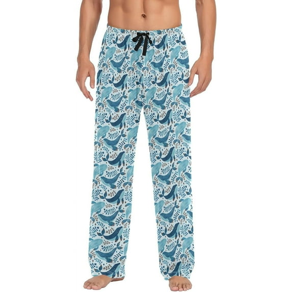 FREEAMG Watercolor Whale Pajama Pants for Men, Men's Separate Bottoms, Comfortable Sleep Lounge Pj Pants
