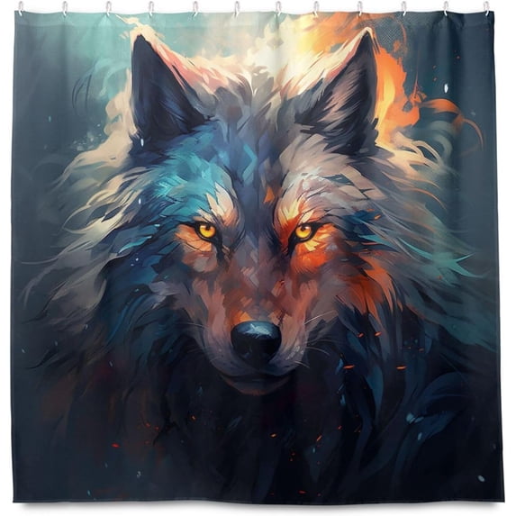 FREEAMG Watercolor Wolf Shower Curtain - 72x72 Inch Waterproof Fabric Shower Curtains with 12 Hooks - Modern Home Bathroom Hotel Spa Decorations