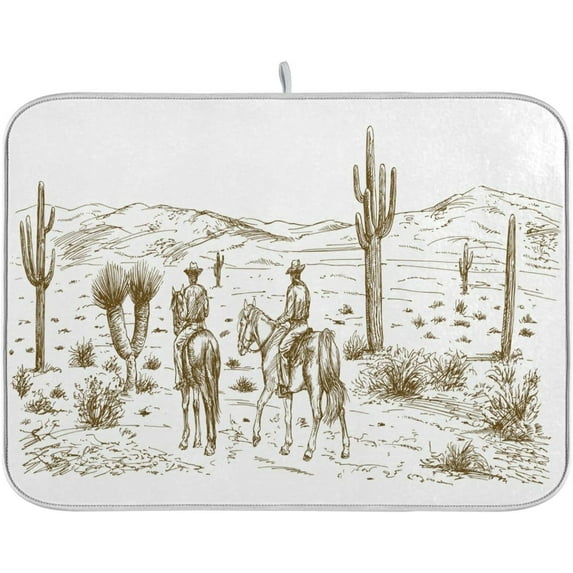 FREEAMG Western Desert Cowboys Dish Drying Mat for Kitchen Counter, Ultra Absorbent Reversible Microfiber Dishes Drying Rack Pad Heat-resistant Mats 16x18in