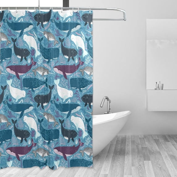 FREEAMG Whales Pattern Shower Curtain Waterproof Washable Shower Bath Curtain 60x72 Inch Bathroom Decoration Fabric Shower Curtains with 12 Hooks