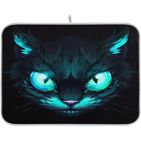 FREEAMG Wild Cat Blue Eyes Dish Drying Mat for Kitchen Counter, Ultra Absorbent Reversible Microfiber Dishes Drying Rack Pad Heat-resistant Mats 18x24in