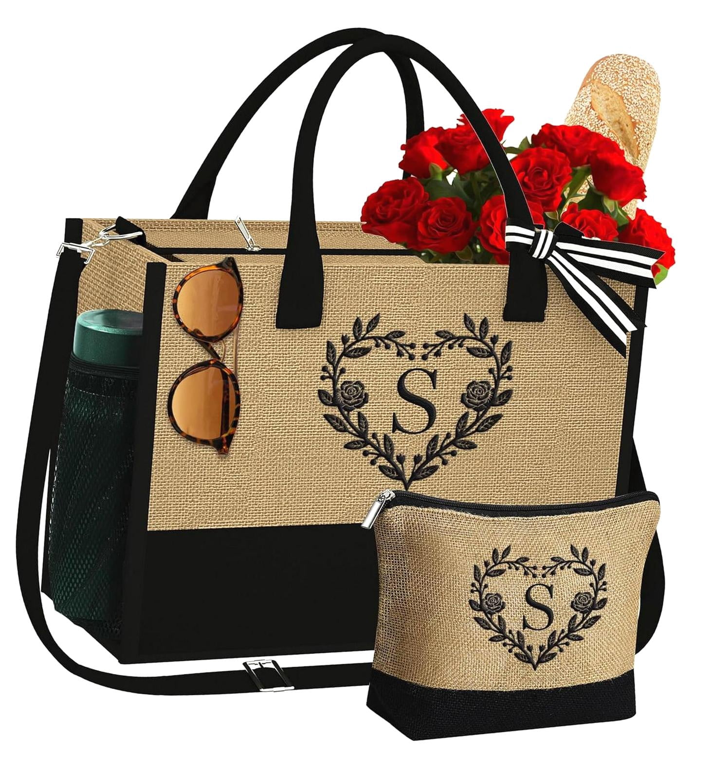 FREEAMG for Women - Birthday Present for Her, S Initial Jute Tote ...