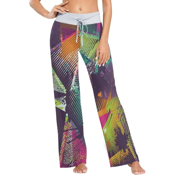 FREEAMG Women Pajama Pants Lounge Pants Long Stretch Comfy Sleepwear Abstract Geometric Grunge Graffiti Urban