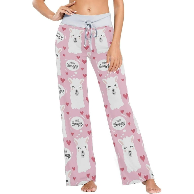 FREEAMG Women Pajama Pants Lounge Pants Long Stretch Comfy Sleepwear Alpaca Pink Llama