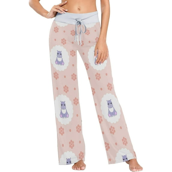 FREEAMG Women Pajama Pants Lounge Pants Long Stretch Comfy Sleepwear Hippo Pink