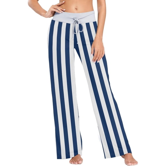 FREEAMG Women Pajama Pants Lounge Pants Long Stretch Comfy Sleepwear Navy Blue White Stripes