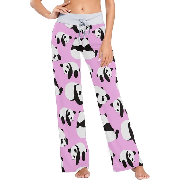 FREEAMG Women Pajama Pants Lounge Pants Long Stretch Comfy Sleepwear Pink Panda Cute