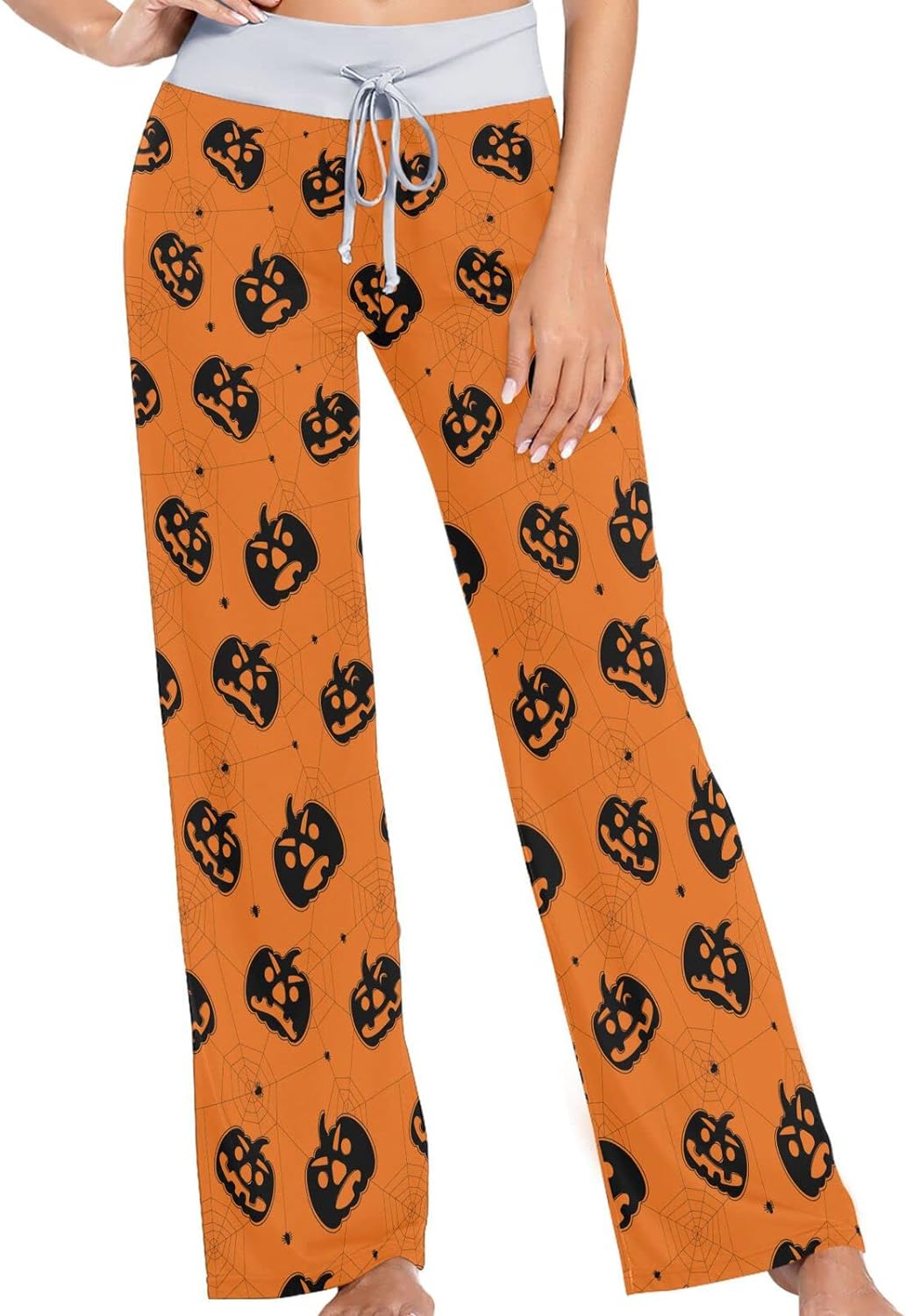 FREEAMG Women's Pumpkins Spider Web Halloween Soft Lounge Pajama Pants