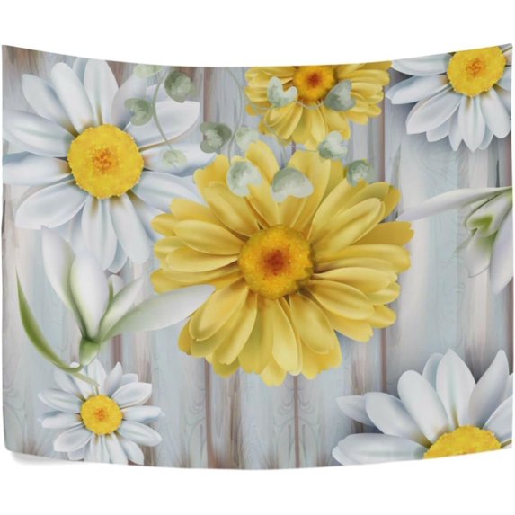 FREEAMG Wooden Daisy Sunflower Tapestries Wall Hanging Bedding Tapestry Aesthetic Tapestries for Bedroom Living Room Dorm Home Wall Decor 60" x 51" Horizontal Tapestry
