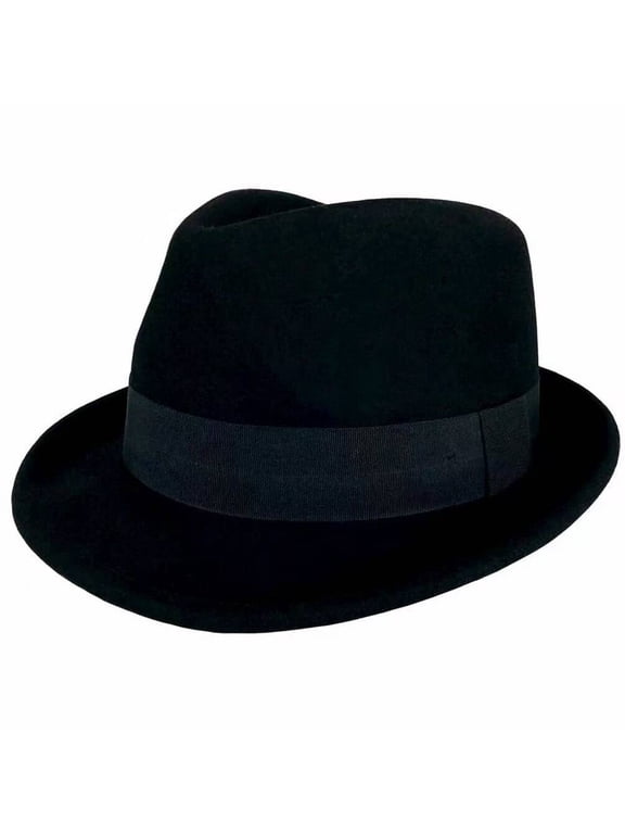 100% Wool Felt Panama Fedora Hat Short Brim Trilby Flat Hat for Men Women - Black – No Metal Badge - size M