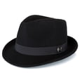 thumbnail image 1 of FREEBIRD99 100% Wool Felt Panama Fedora Hat Short Brim Trilby Flat Hat for Men Women - Black, 1 of 5