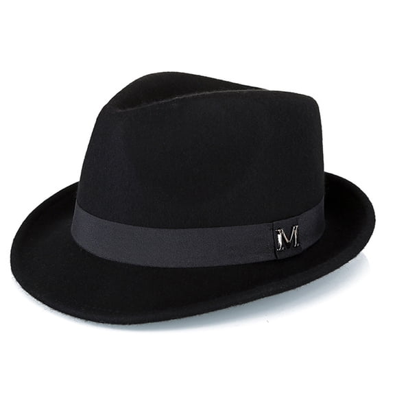 FREEBIRD99 100% Wool Felt Panama Fedora Hat Short Brim Trilby Flat Hat for Men Women - Black