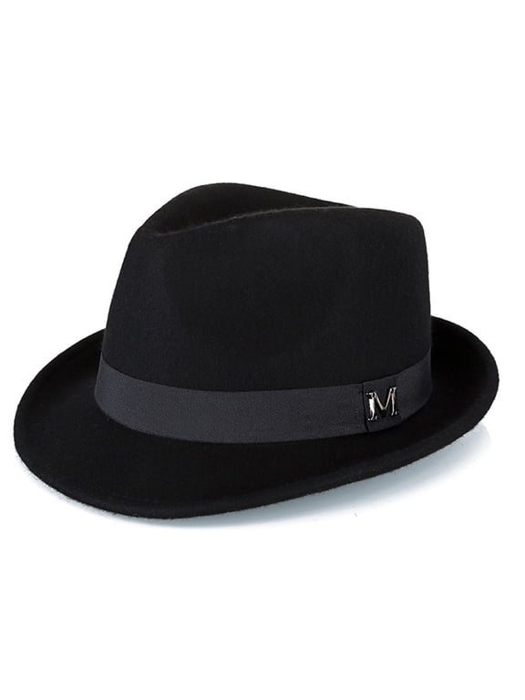 100% Wool Felt Panama Fedora Hat Short Brim Trilby Flat Hat for Men Women - Black