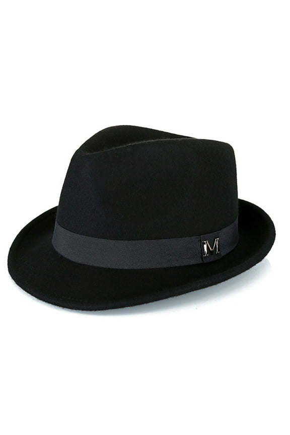 100% Wool Felt Panama Fedora Hat Short Brim Trilby Flat Hat for Men Women - Black