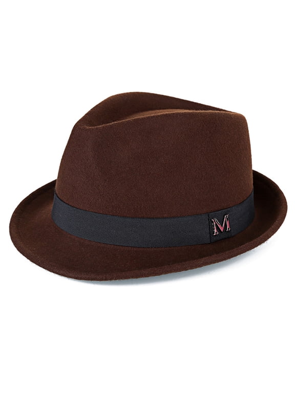 100% Wool Felt Panama Fedora Hat Short Brim Trilby Flat Hat for Men Women - Brown