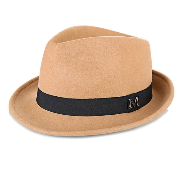 FREEBIRD99 100% Wool Felt Panama Fedora Hat Short Brim Trilby Flat Hat for Men Women - Khaki