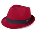thumbnail image 1 of FREEBIRD99 100% Wool Felt Panama Fedora Hat Short Brim Trilby Flat Hat for Men Women for Bigger Head - Wine Red - L, 1 of 1