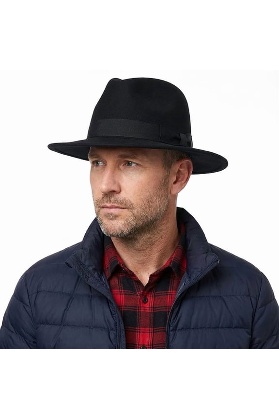 100% Wool Wide Brim Fedora Hat Men Women Classic Felt Panama Jazz Trilby Adjustable - Black