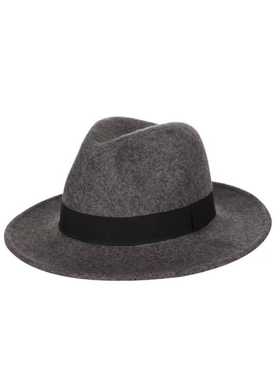 100% Wool Wide Brim Fedora Hat Men Women Classic Felt Panama Jazz Trilby Adjustable - Dark Gris Chine