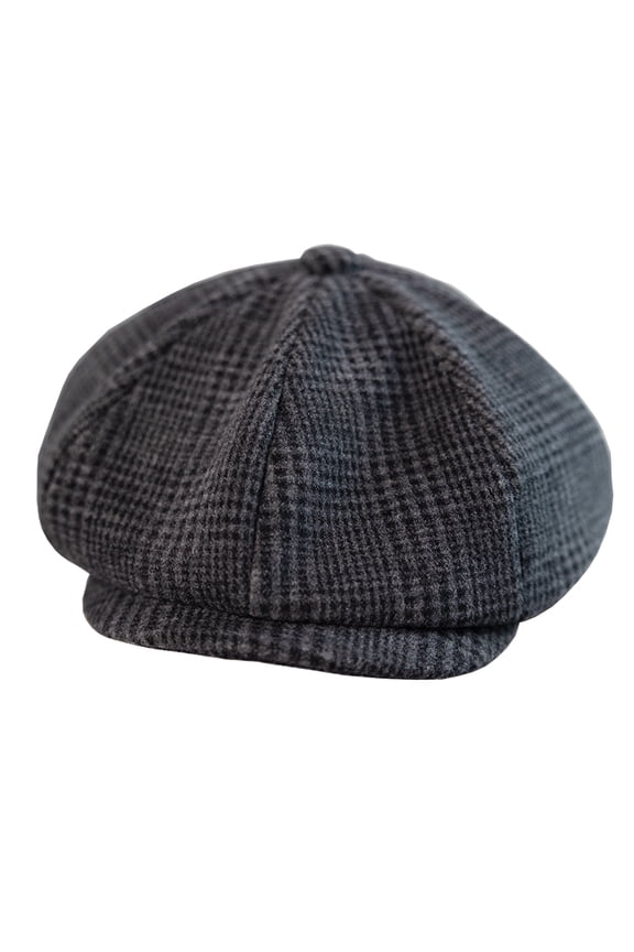 8 Panel Wool Blend Mens Newsboy Flat Cap Herringbone Paperboy Cabbie Gatsby Hat - Dark Gray #45464757 - M