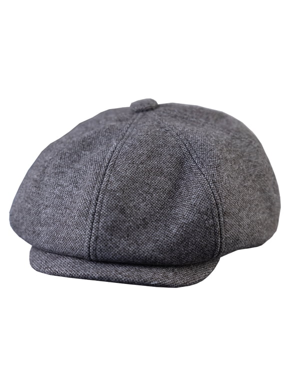 8 Panel Wool Blend Mens Newsboy Flat Cap Herringbone Paperboy Cabbie Gatsby Hat - Gray #121314 - M