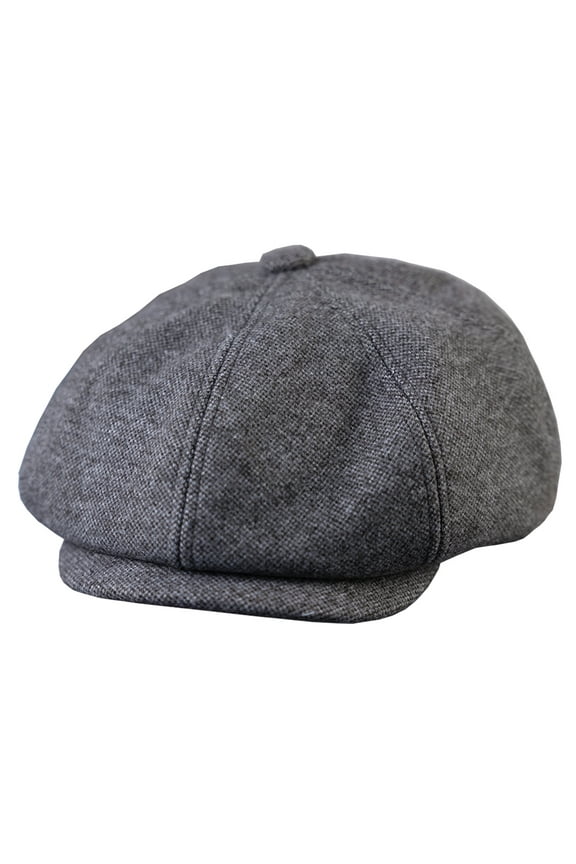 8 Panel Wool Blend Mens Newsboy Flat Cap Herringbone Paperboy Cabbie Gatsby Hat - Gray #121314 - M