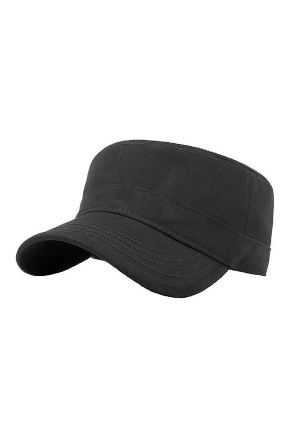 Cotton Twill Flat Top Peaked Hat Army Military Cadet Cap - Black