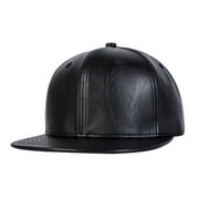FREEBIRD99 Faux Leather Flat Bill Brim Hip Hop Baseball Cap Ajustable Snapback Hat - Black #09