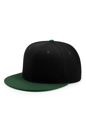Flat Bill Brim Hip Hop Cap Ajustable Snapback Hat - Black/Green