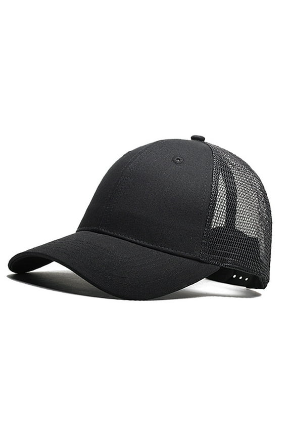 Half Mesh Trucker Hat Adjustable Snapback Baseball Cap Headwear - Black 005